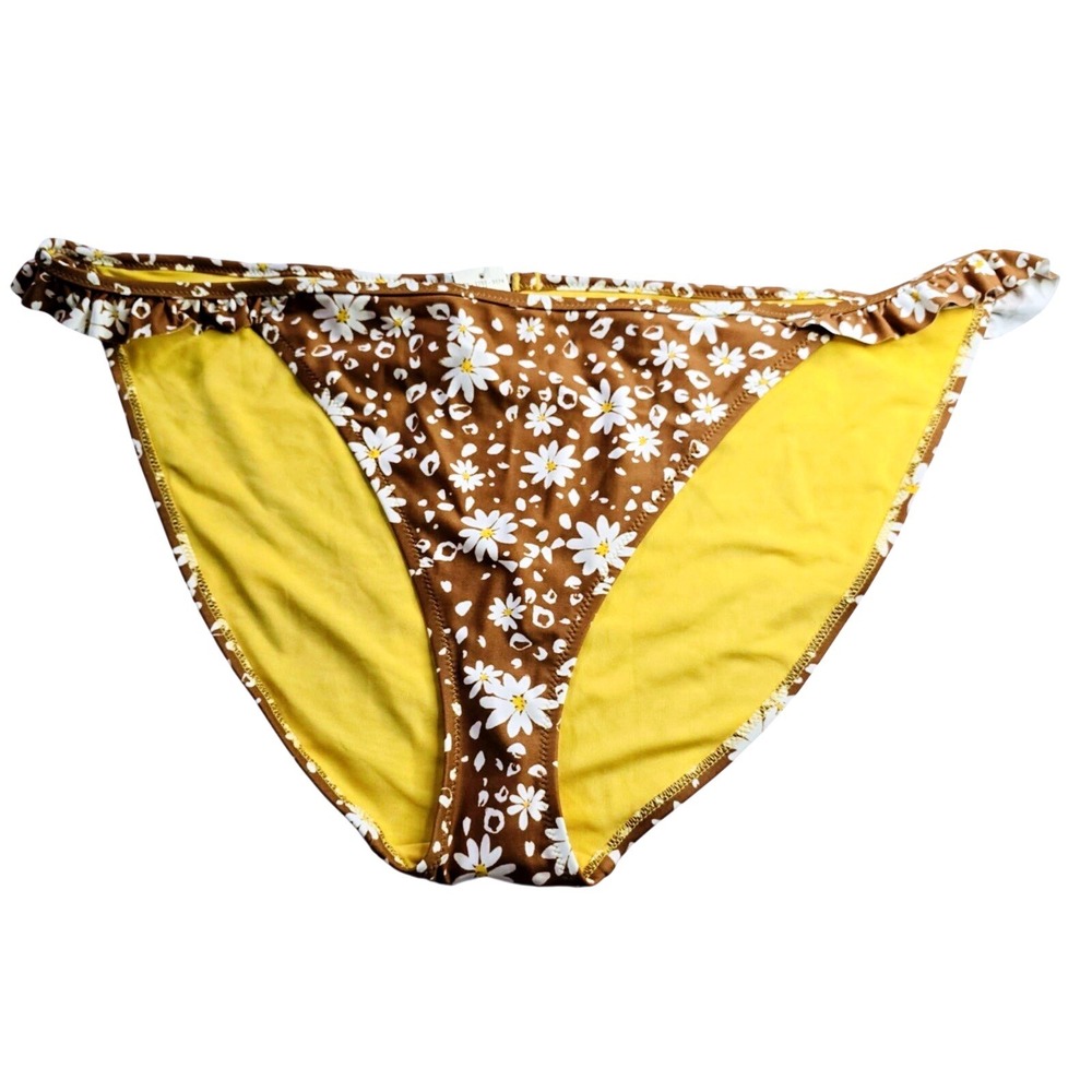 Aerie Womens Bikini Swim Bottom Daisy Print Ruffle Brown White Size XXL